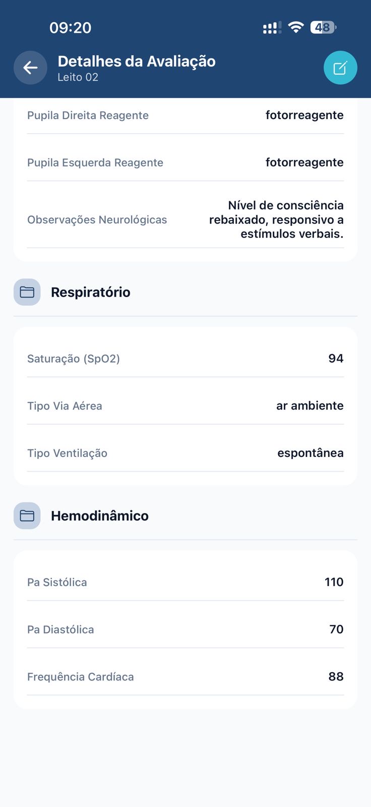 Detalhes da avaliação